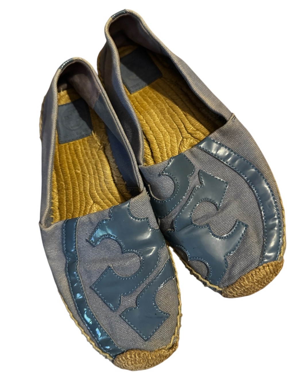 Tory Burch Gray-Blue Lonnie Espadrille Flats with Logo Accent